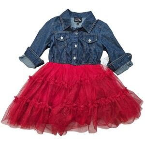 Lilt Girls Denim and Red Glitter Tutu Dress Size XXS 4-5 3/4 Sleeve ND7406H8LZ